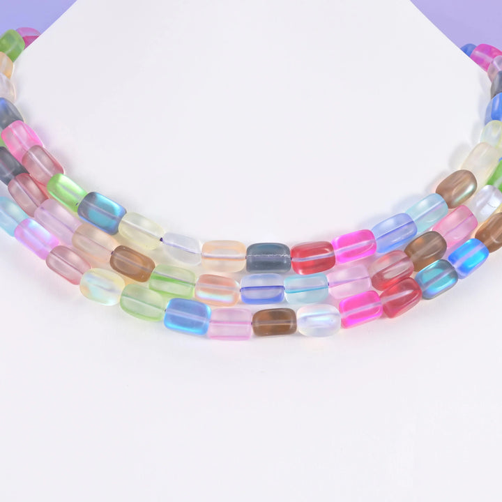 Matte Frosty Rainbow Rectangle Glass Bead Size 10-12mm 15 Inch Strand