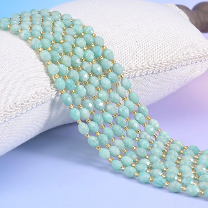 Green Amazonite Faceted Rice Barrel Beads