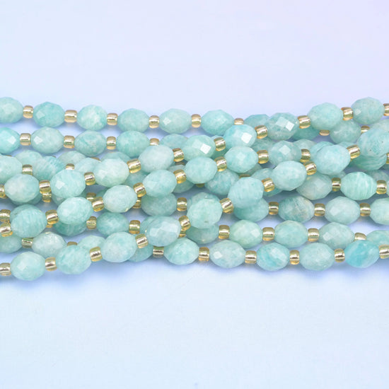 Green Amazonite Faceted Rice Barrel Beads