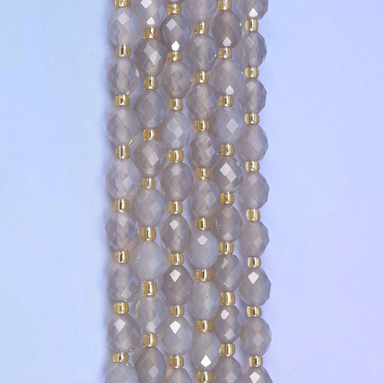Gray Agate Faceted Rice Barrel Beads
