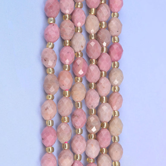 Pink Rhodonite Faceted Rice Barrel Beads