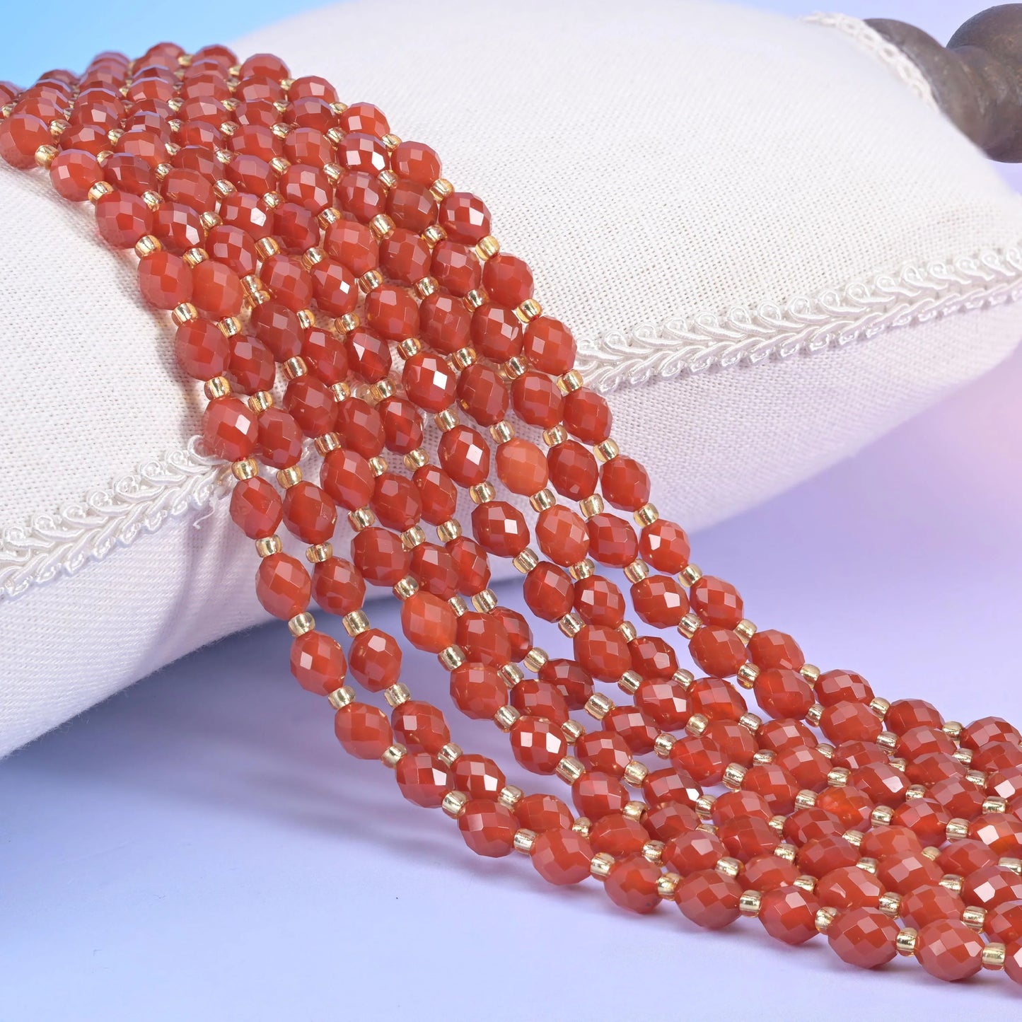 Red Agate Faceted Rice Barrel Beads