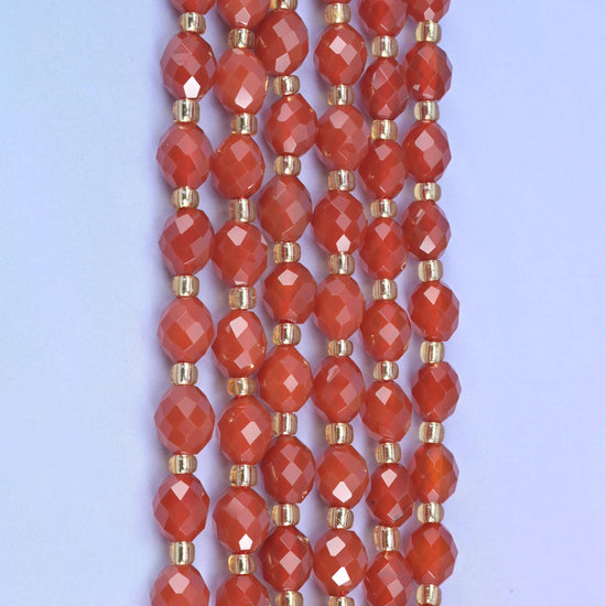 Red Agate Faceted Rice Barrel Beads