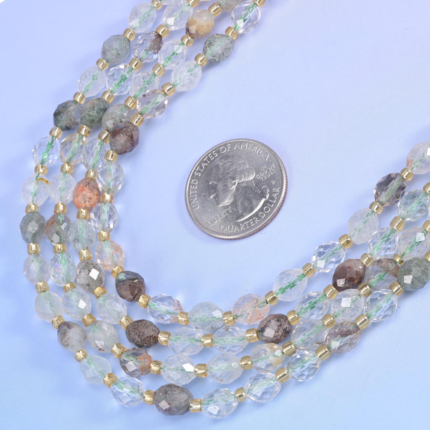 Green Phantom Quartz Faceted Rice Barrel Beads