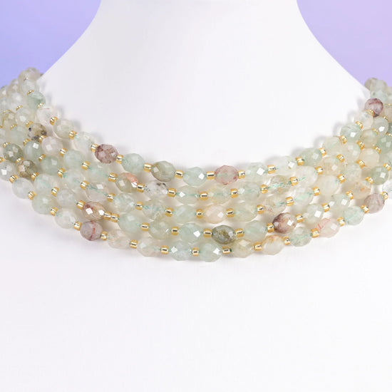 Green Rutilated Quartz Faceted Rice Barrel Beads