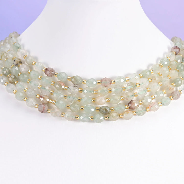 Green Rutilated Quartz Faceted Rice Barrel Beads