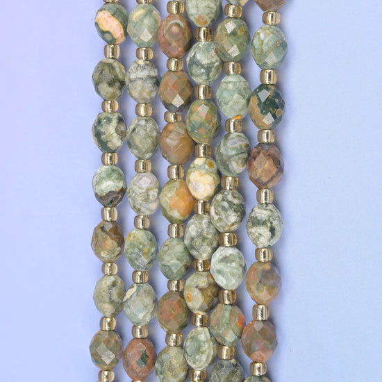 Snake Skin Jasper Faceted Rice Barrel Beads