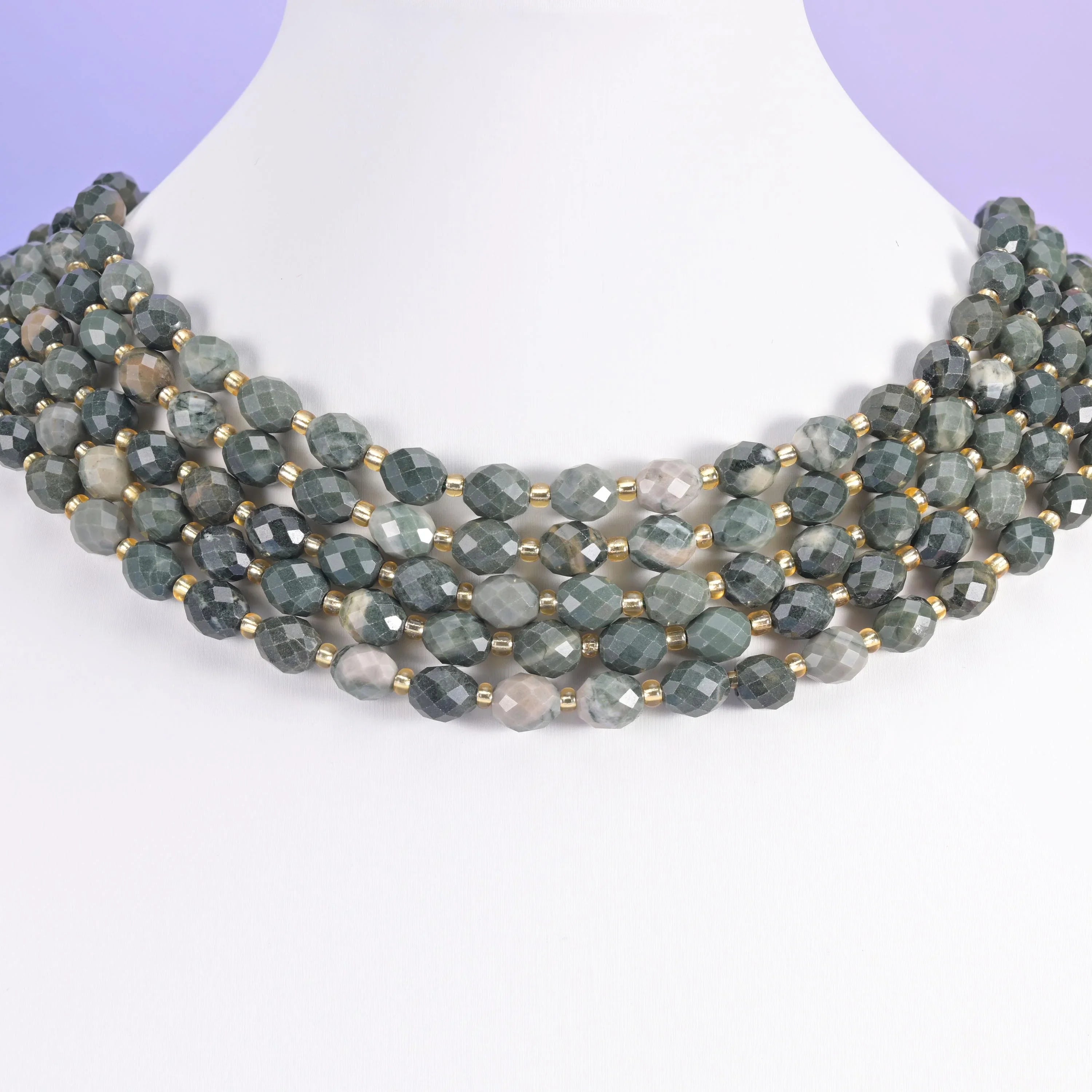 Green Rhodonite Faceted Rice Barrel Beads