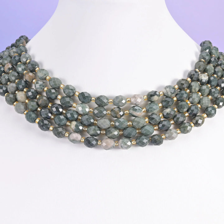 Green Rhodonite Faceted Rice Barrel Beads