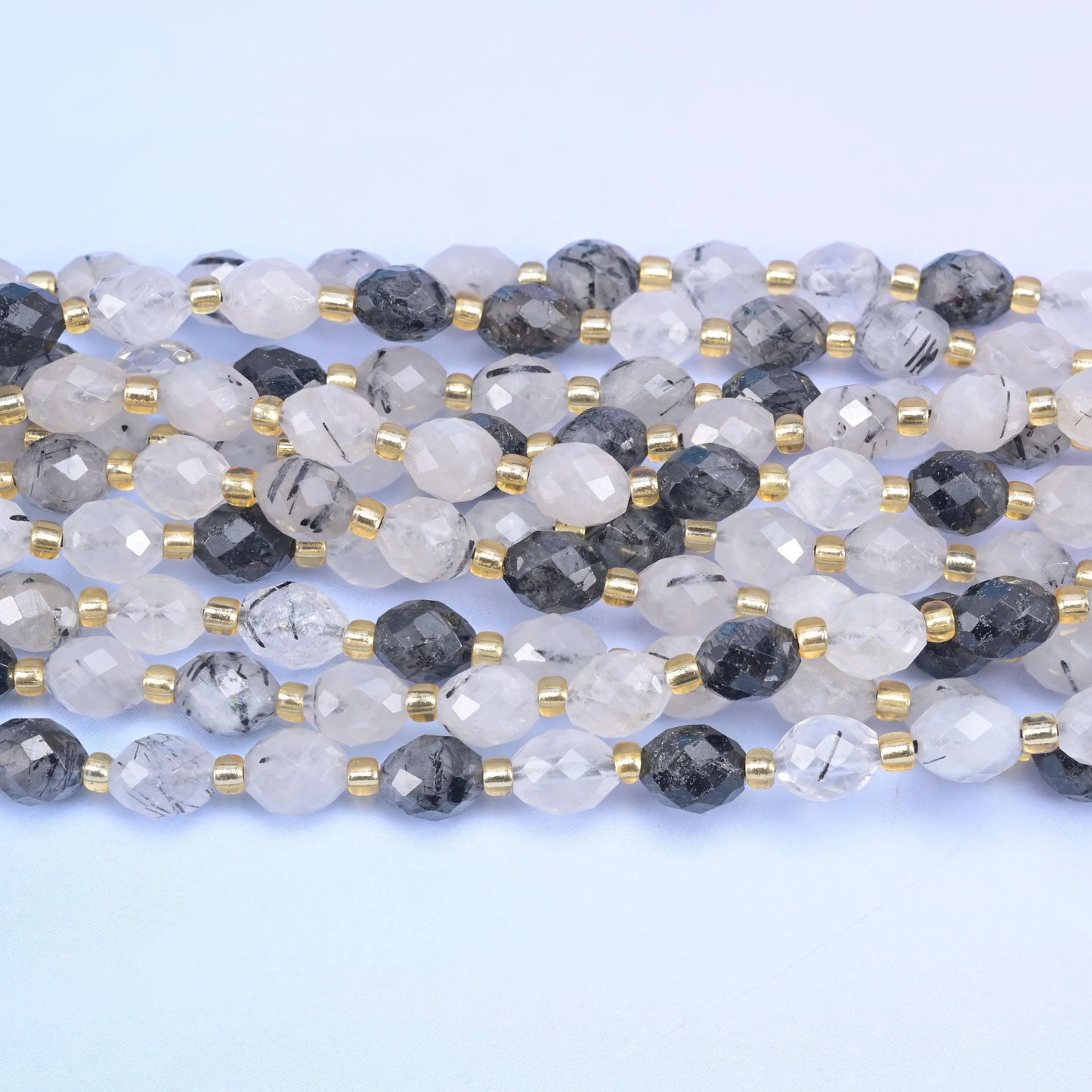 Black Rutilated Quartz Rice Barrel Beads