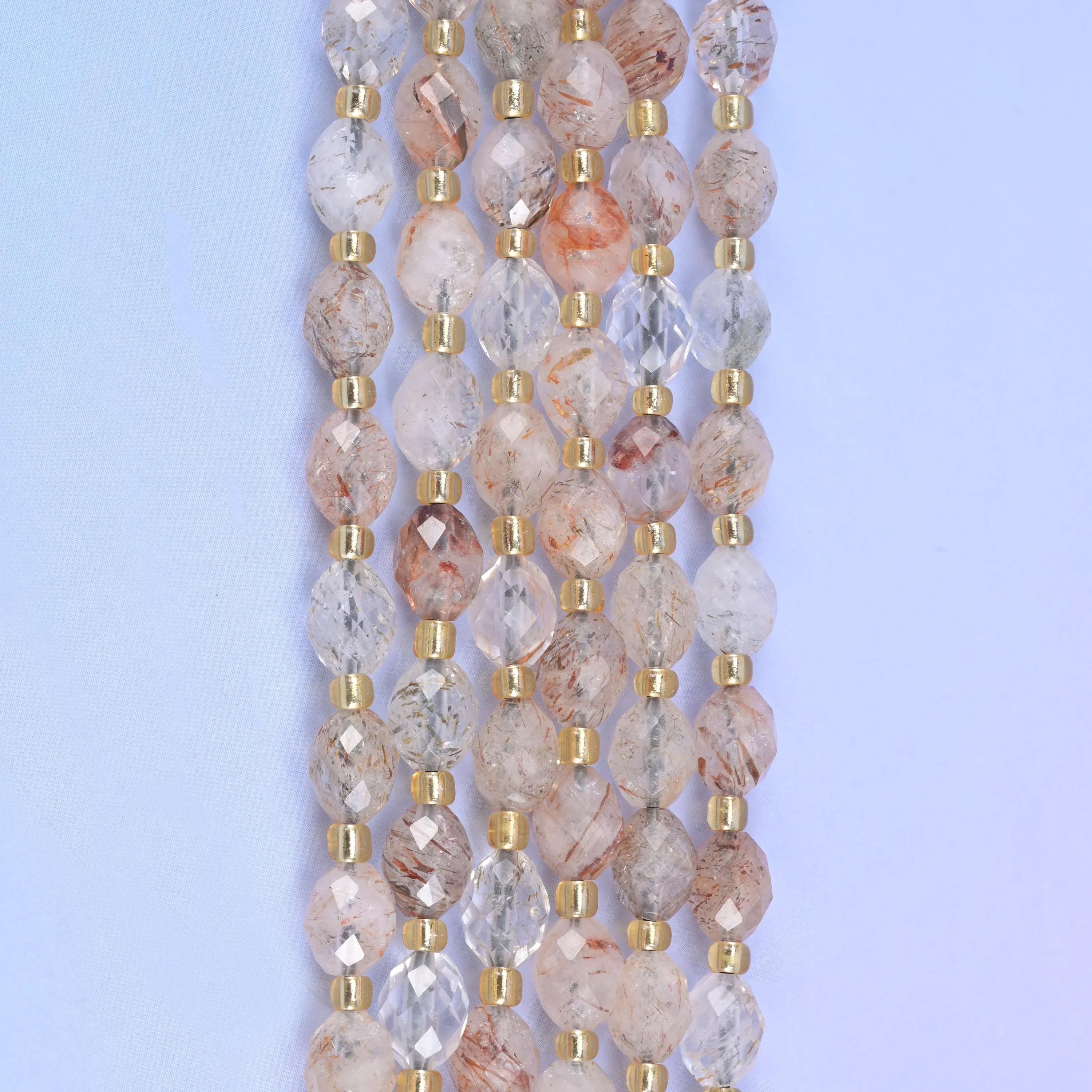 Red Copper Rutilated Quartz Rice Barrel Beads