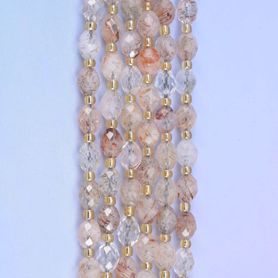 Red Copper Rutilated Quartz Rice Barrel Beads