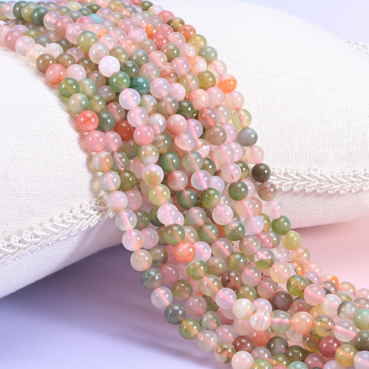 Multi-Color Yanyuan Agate Smooth Round Beads 6mm 8mm 10mm Jewelry Making 15 Inch Strand