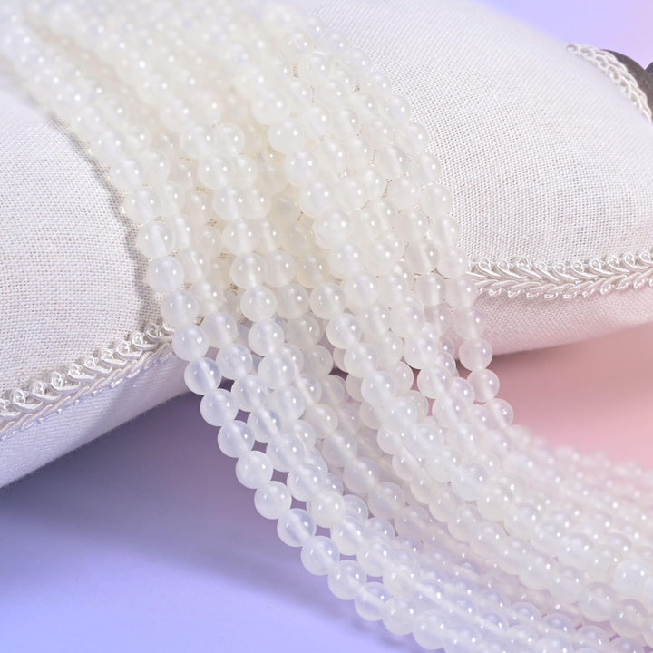 White Calcite Smooth Round Beads 6mm 8mm 10mm 12mm Jewelry Making 15.5 Inch Strand