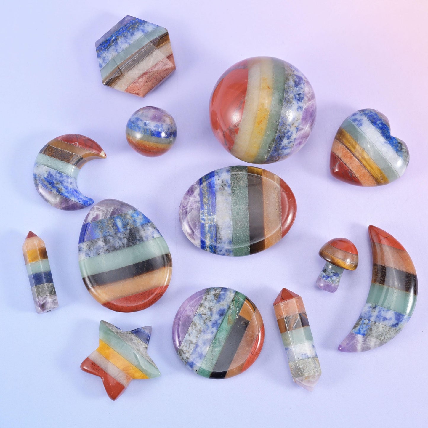 Chakra Crystal Heart Sphere Moon Carving Worry Stone Pocket Stone DIY Jewelry Gifts