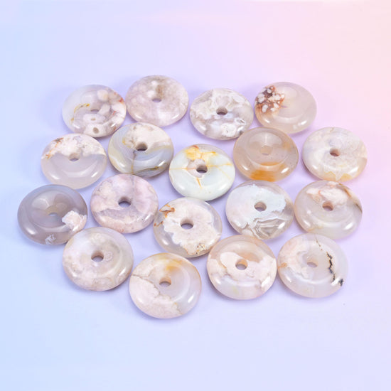 Sakura Flower Agate Crystal Donuts and pendants