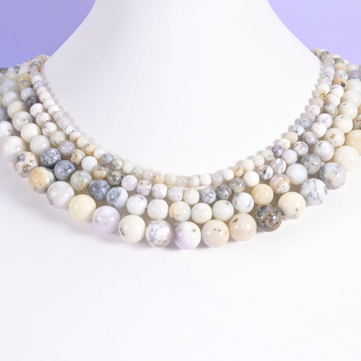 White Opal Smooth Round Beads 4mm 6mm 8mm 10mm Jewelry Making 15.5 Inch Strand