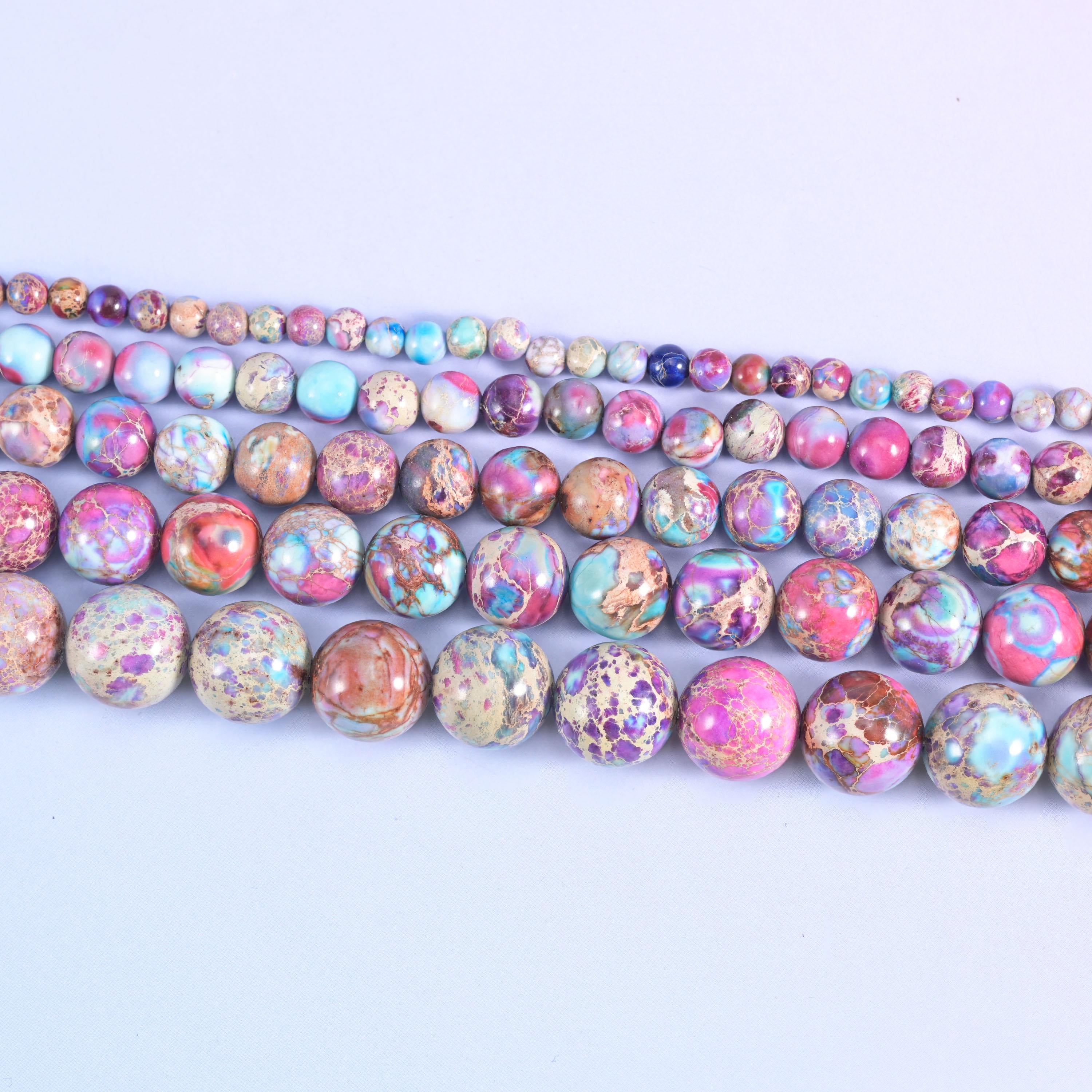 Purple Blue Sea Sediment Jasper Smooth Round Beads