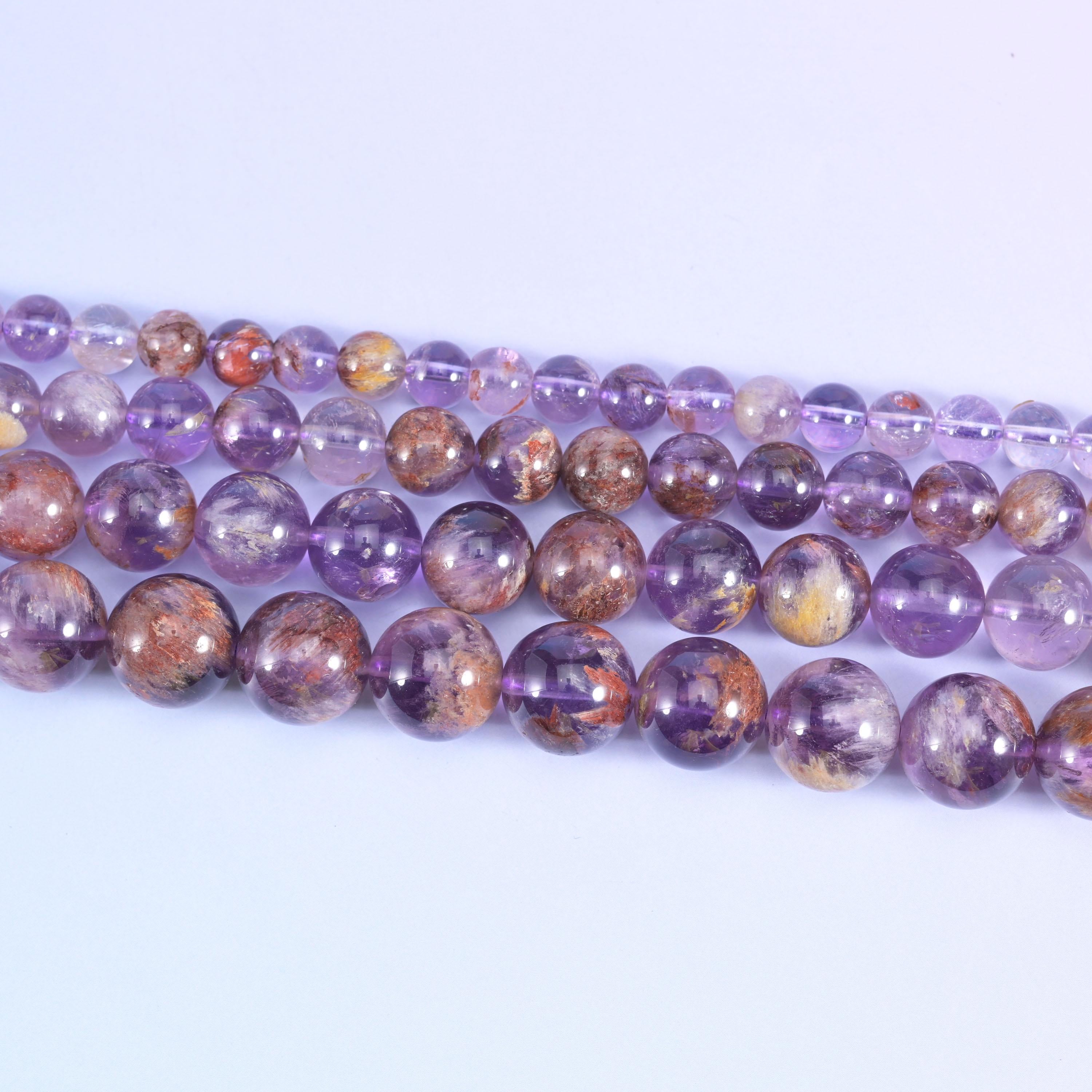 Super 7 Purple Phantom Smooth Round Beads 6mm 8mm 10mm 12mm Jewelry Making 15.5 Inch Strand