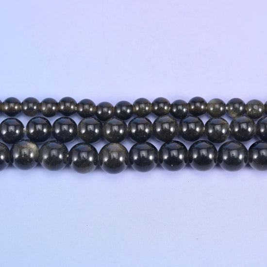 2-2.5mm Hole Gold Obsidian Smooth Round Beads 6mm 8mm 10mm Jewelry Making 8 Inch Strand