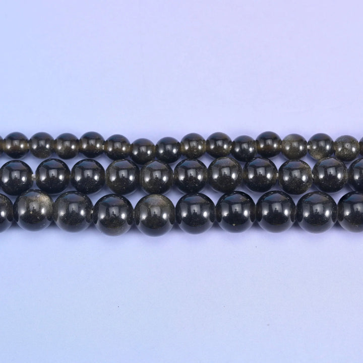 2-2.5mm Hole Gold Obsidian Smooth Round Beads 6mm 8mm 10mm Jewelry Making 8 Inch Strand