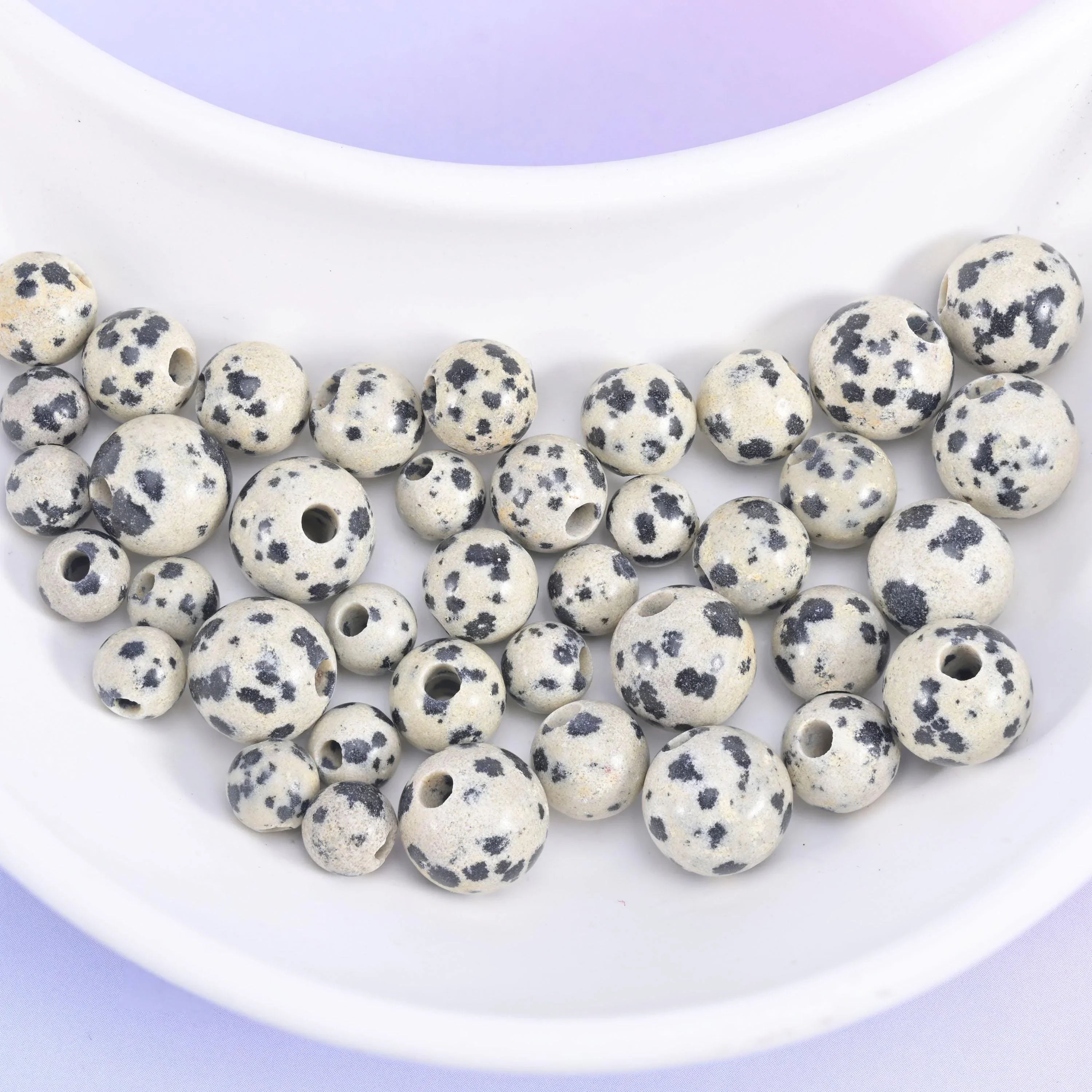2-2.5mm Hole Dalmatian Jasper Smooth Round Beads 6mm 8mm 10mm Jewelry Making 8 Inch Strand