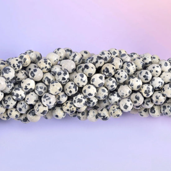2-2.5mm Hole Dalmatian Jasper Smooth Round Beads 6mm 8mm 10mm Jewelry Making 8 Inch Strand