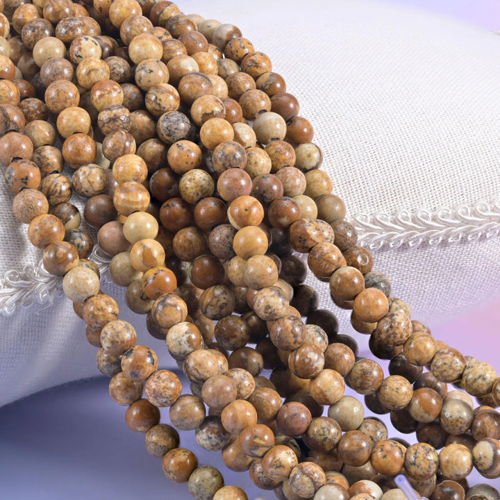2-2.5mm Hole Picture Jasper Smooth Round Beads 6mm 8mm 10mm Jewelry Making 8 Inch Strand