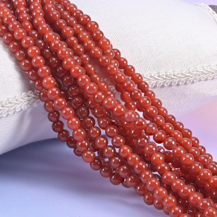 2-2.5mm Hole Red Agate Smooth Round Beads 6mm 8mm 10mm Jewelry Making 8 Inch Strand