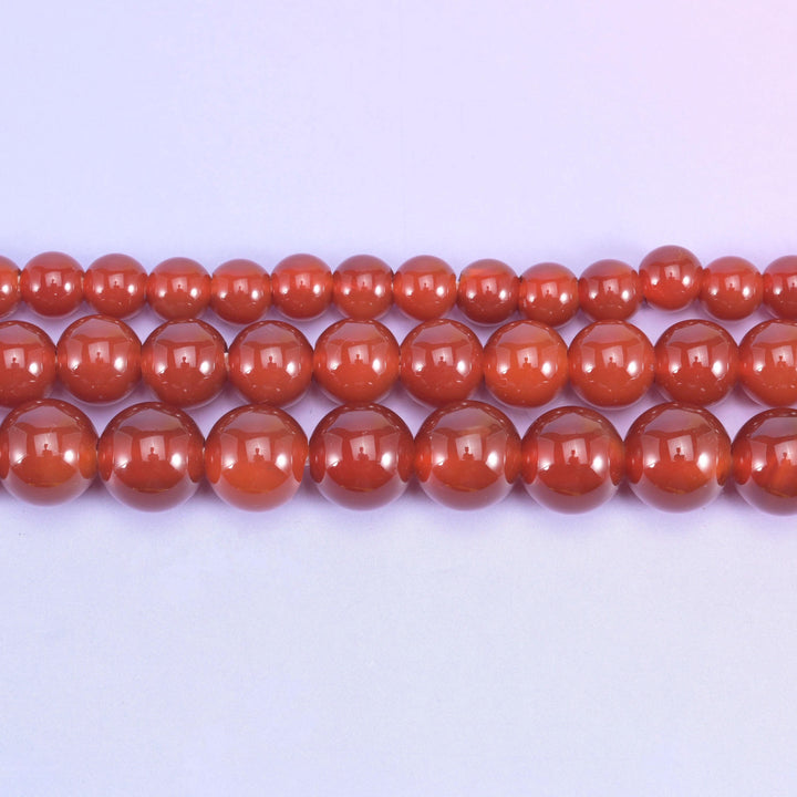 2-2.5mm Hole Red Agate Smooth Round Beads 6mm 8mm 10mm Jewelry Making 8 Inch Strand