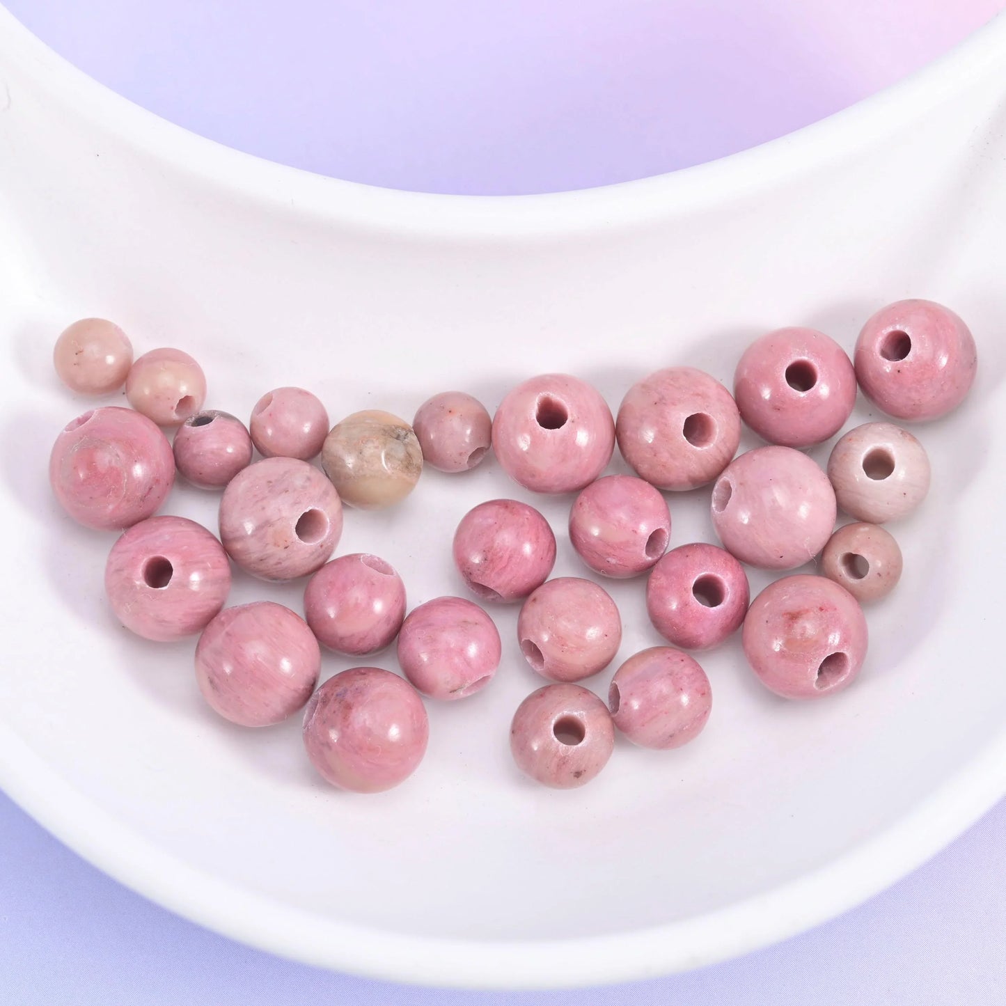 2-2.5mm Hole Pink Rhodonite Smooth Round Beads 6mm 8mm 10mm Jewelry Making 8 Inch Strand