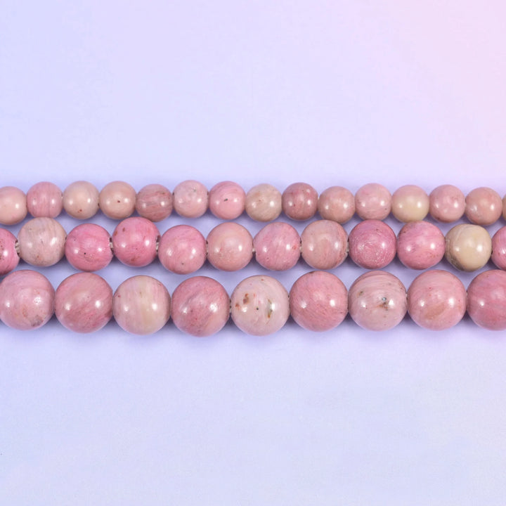 2-2.5mm Hole Pink Rhodonite Smooth Round Beads 6mm 8mm 10mm Jewelry Making 8 Inch Strand
