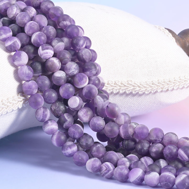 Chevron Amethyst Matte Round Beads 4mm 6mm 8mm 10mm Jewelry Making 15 Inch Strand