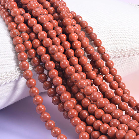 2-2.5mm Hole Red Jasper Smooth Round Beads 6mm 8mm 10mm Jewelry Making 8 Inch Strand