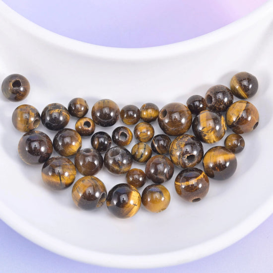 2-2.5mm Hole Tiger Eye Smooth Round Beads 6mm 8mm 10mm Jewelry Making 8 Inch Strand