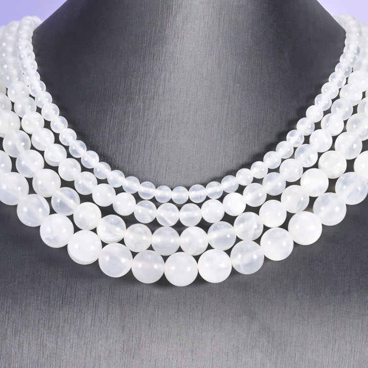 White Calcite Smooth Round Beads 6mm 8mm 10mm 12mm Jewelry Making 15.5 Inch Strand