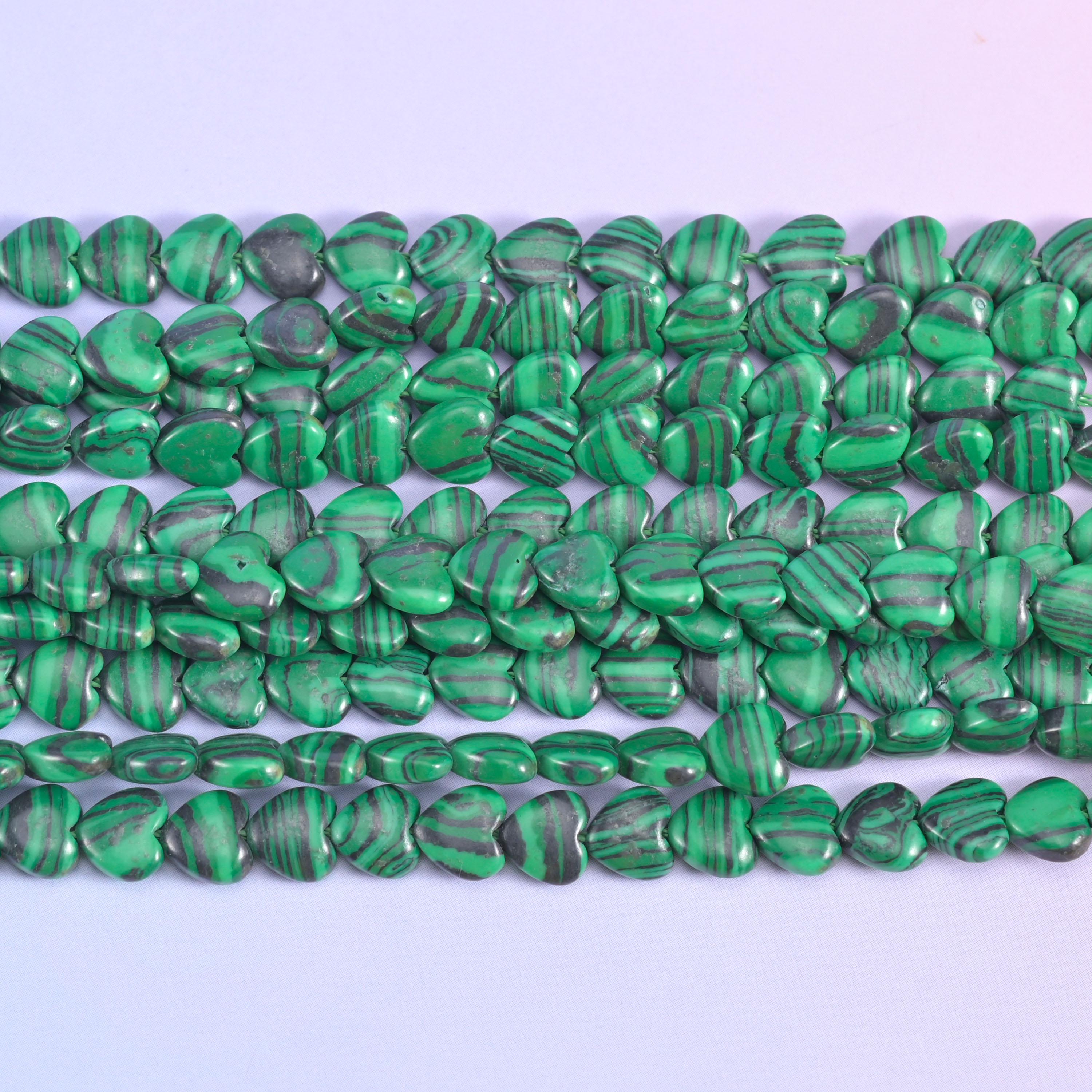 Green Malachite Heart Beads