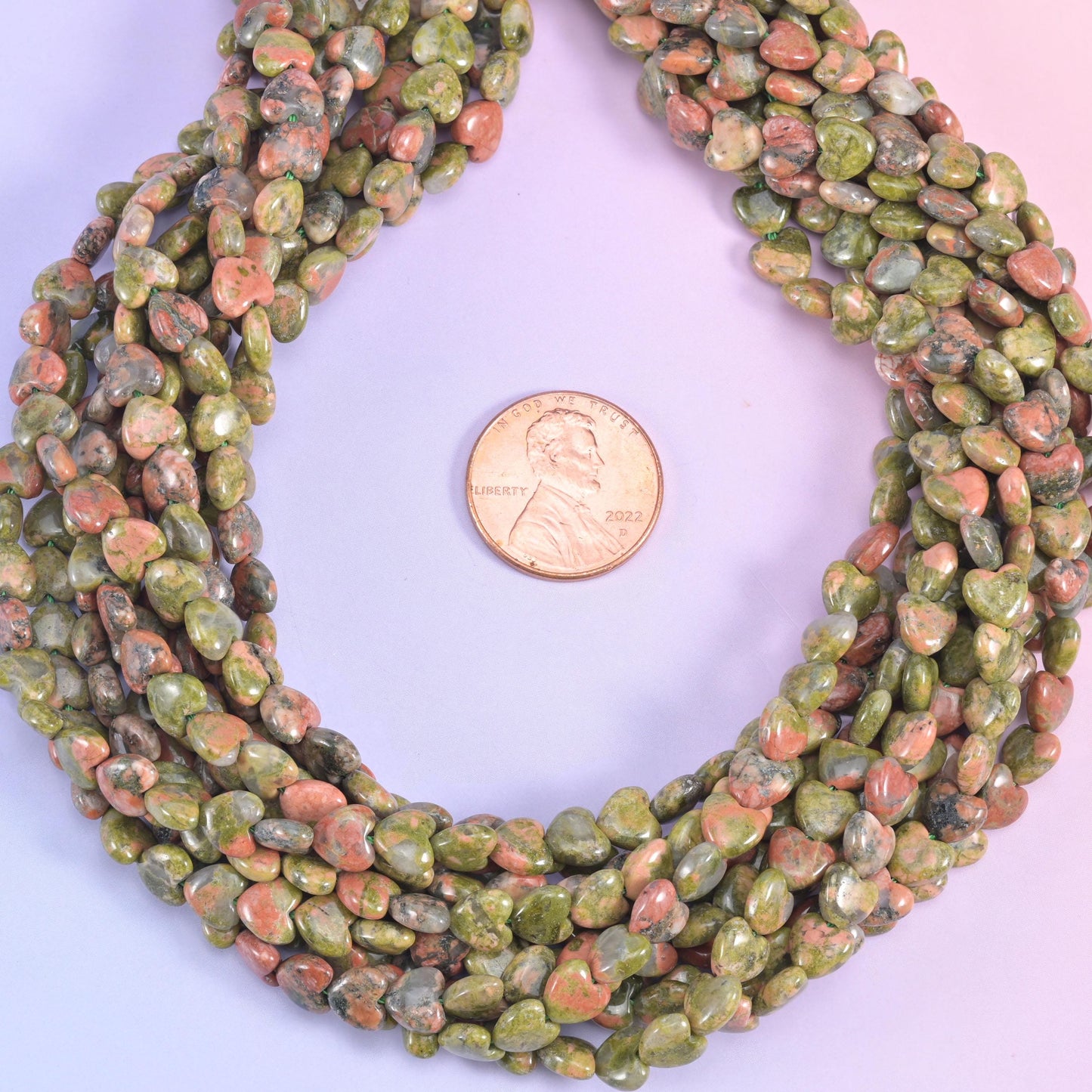 Green Unakite Heart Beads Strand for Jewelry Making