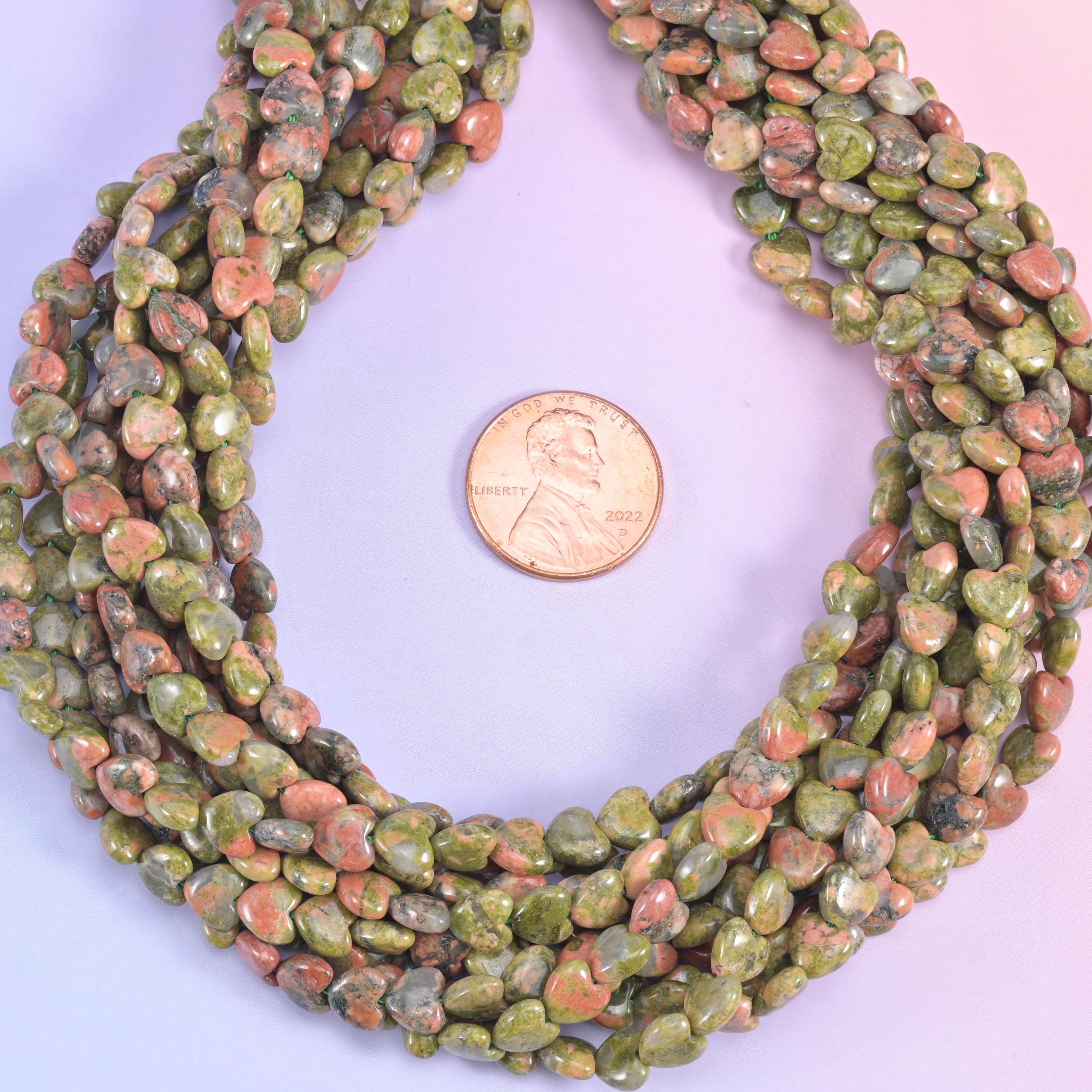 Green Unakite Heart Beads Strand for Jewelry Making