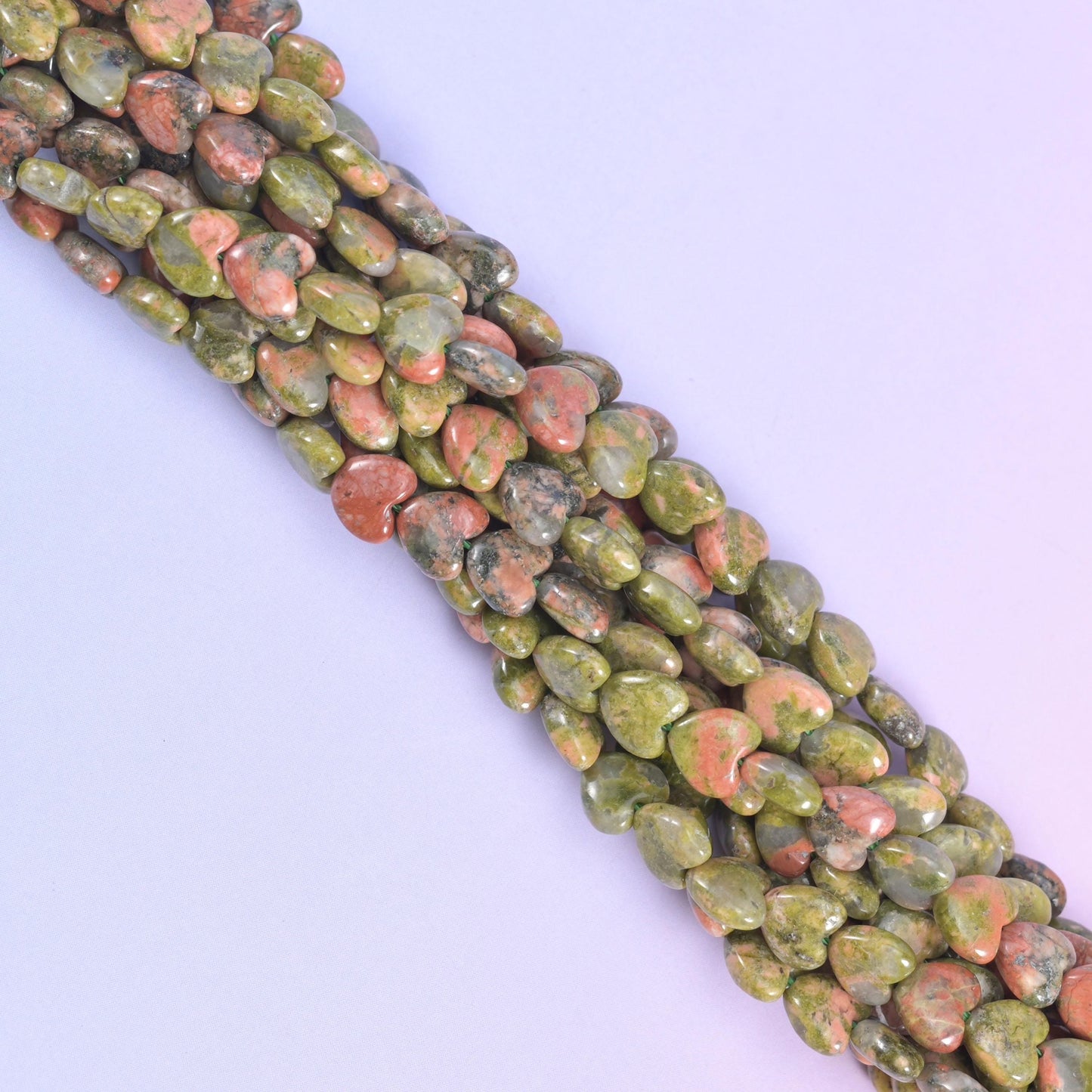 Green Unakite Heart Beads Strand for Jewelry Making