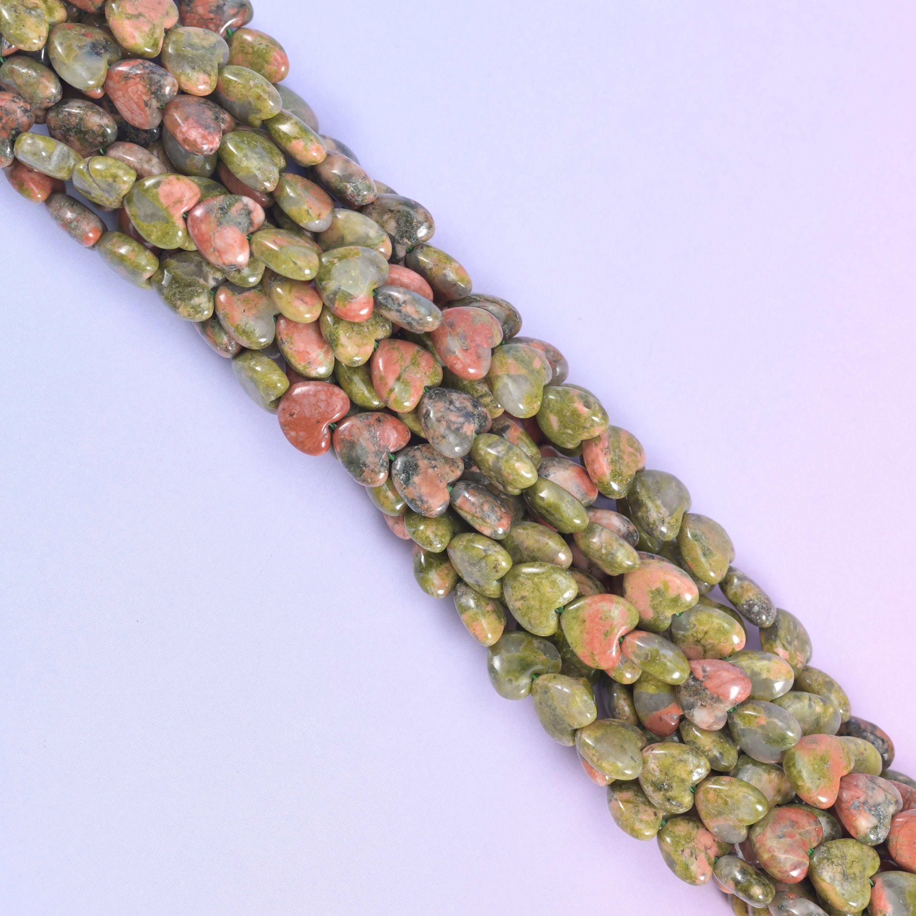 Green Unakite Heart Beads Strand for Jewelry Making