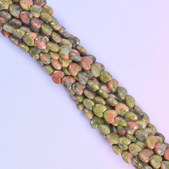 Green Unakite Heart Beads Strand for Jewelry Making