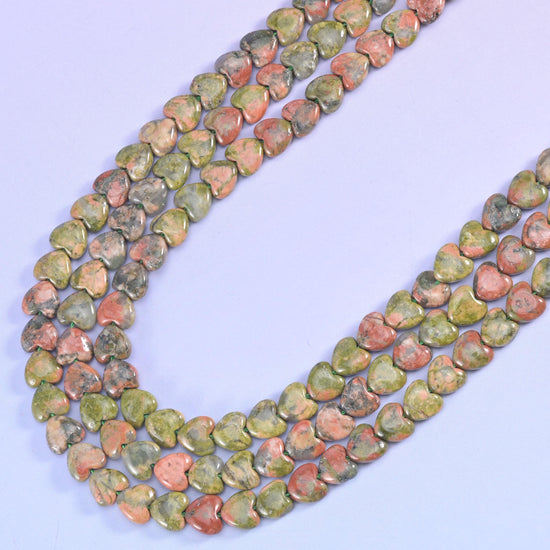 Green Unakite Heart Beads Strand for Jewelry Making