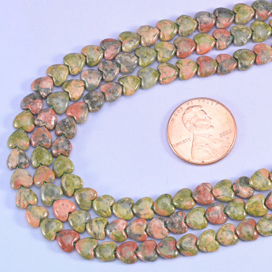 Green Unakite Heart Beads Strand for Jewelry Making