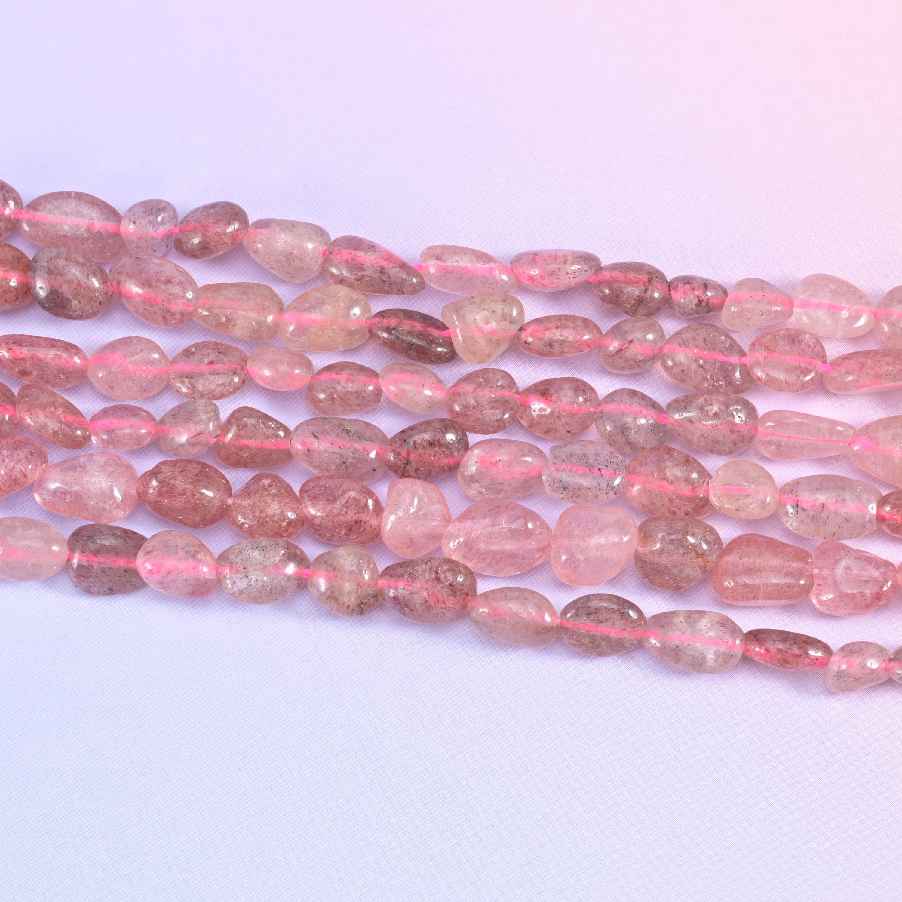 strawberry quartz pebble gemstone beads