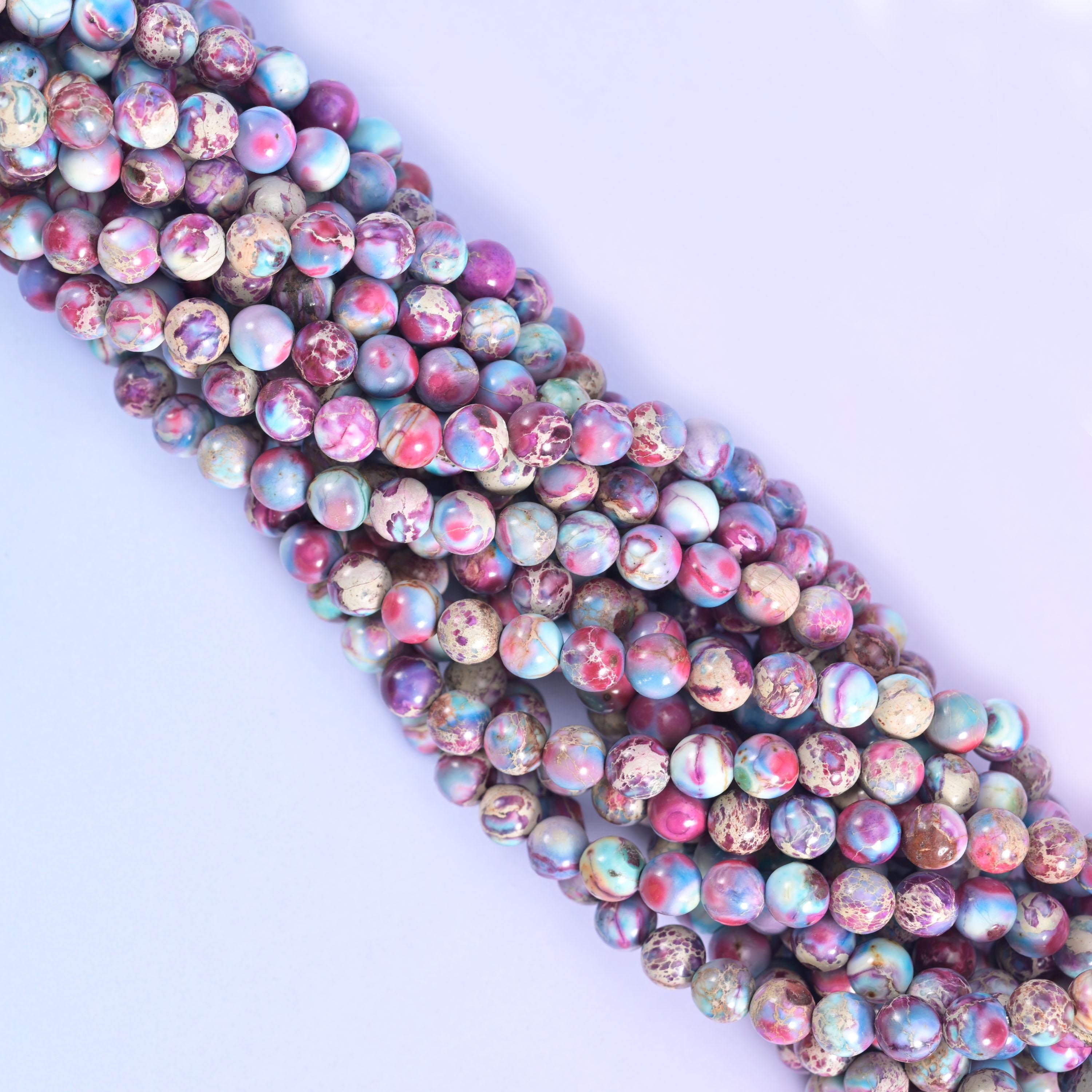 Purple Blue Sea Sediment Jasper Smooth Round Beads
