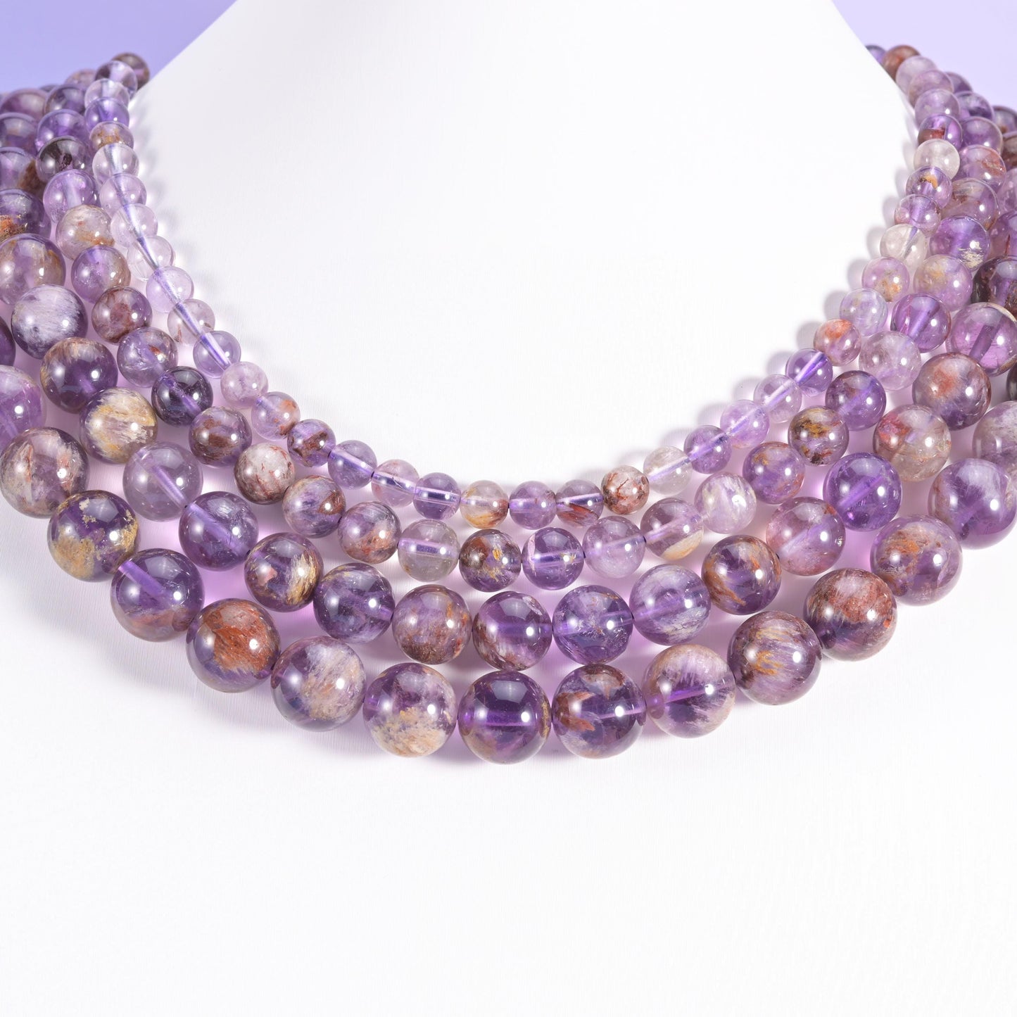 Super 7 Purple Phantom Smooth Round Beads 6mm 8mm 10mm 12mm Jewelry Making 15.5 Inch Strand