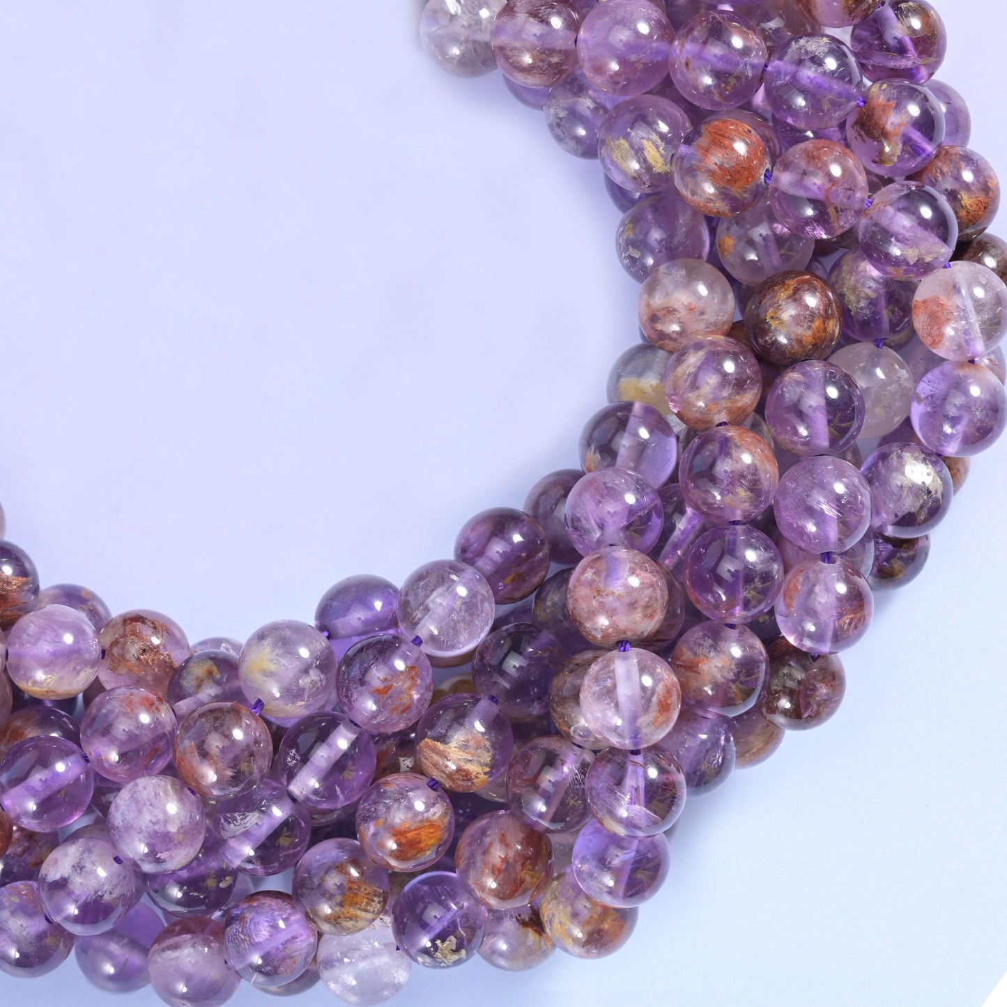 Super 7 Purple Phantom Smooth Round Beads 6mm 8mm 10mm 12mm Jewelry Making 15.5 Inch Strand