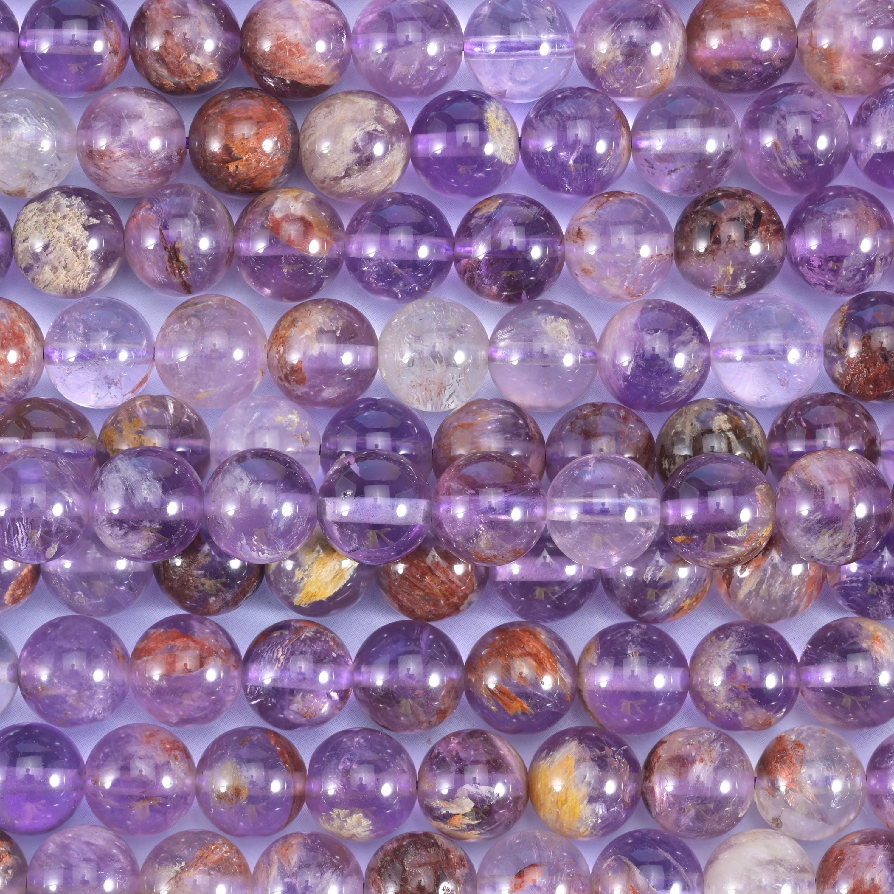 Super 7 Purple Phantom Smooth Round Beads 6mm 8mm 10mm 12mm Jewelry Making 15.5 Inch Strand