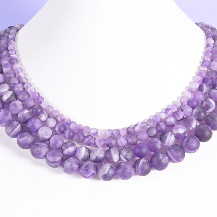 Chevron Amethyst Matte Round Beads 4mm 6mm 8mm 10mm Jewelry Making 15 Inch Strand